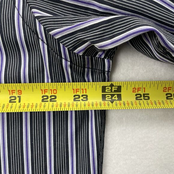 Bugatchi Uomo Mens Striped Long Sleeve Button Up Black Purple Shirt-L - Picture 9 of 12